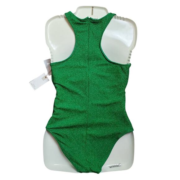 Good American Glitter One-Piece Swimsuit Green Halter Neck Size 3 Large NWT - Picture 5 of 7